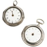 A SILVER PAIR CASED VERGE WATCH. Signed lenvis, London, square baluster pillars, enamel dial with