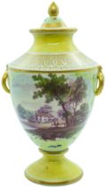 AN ENGLISH YELLOW GROUND VASE CIRCA 1810 Of classical urn form and having ring handles, each side
