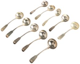 TEN FIDDLE PATTERN SAUCE LADLES GEORGIAN AND VICTORIAN 629 g.