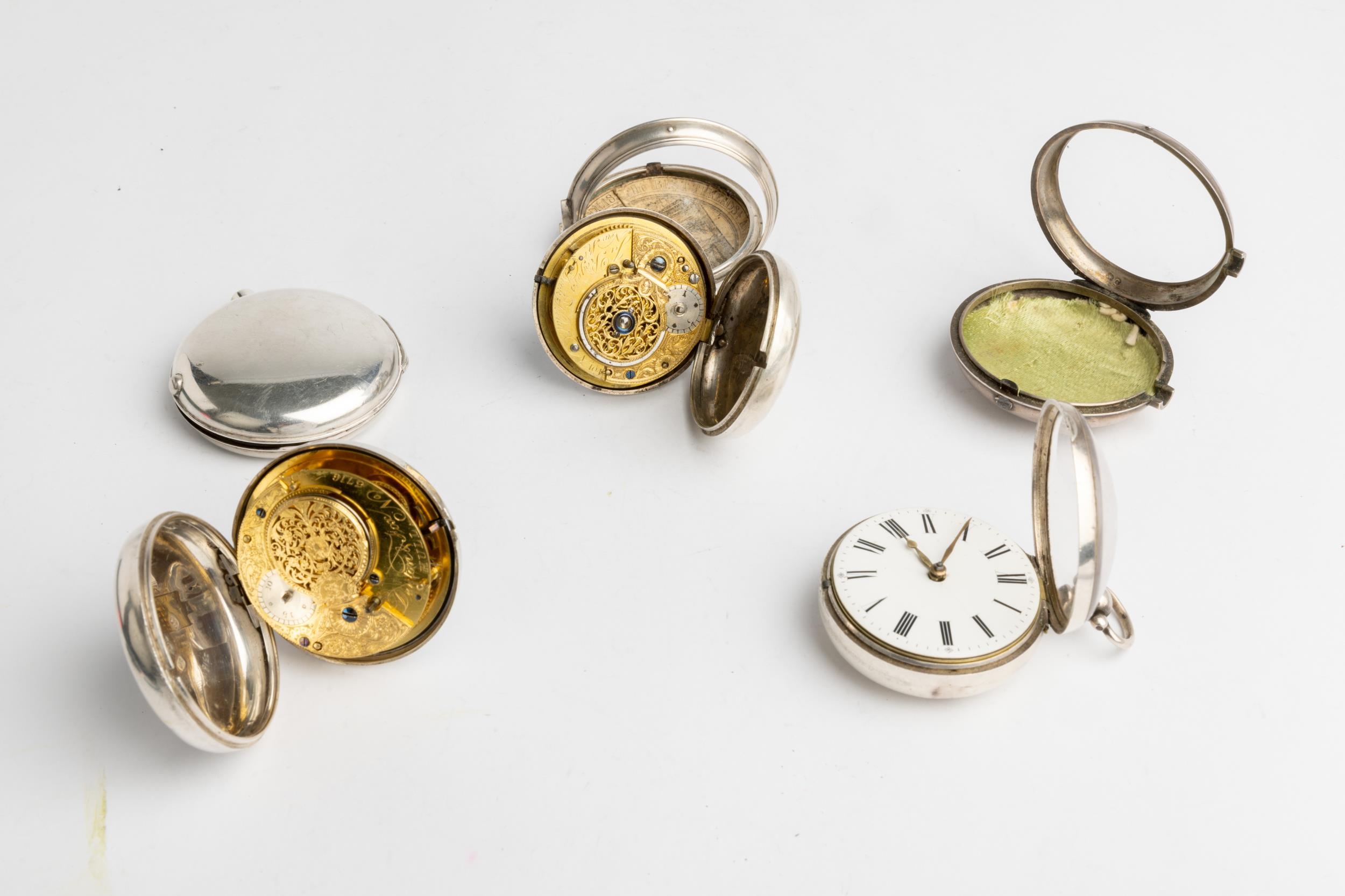 THREE SILVER PAIR CASED VERGE WATCHES. 1st signed Bannister, London, No 35722, both cases plain, - Image 4 of 5