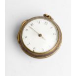 A GILT METAL AND UNDERPAINTED HORN VERGE WATCH. Signed Jho Kirton London. Egyptian pillars, white