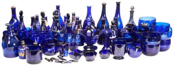 A LARGE COLLECTION OF BRISTOL BLUE GLASSWARE 19TH CENTURY mostly tableware's (qty)