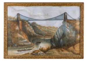 ENGLISH SCHOOL (19TH CENTURY) 'CLIFTON SUSPENSION BRIDGE ACROSS AVON GORGE' watercolour on paper