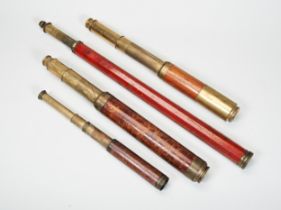 A NAUTICAL SINGLE DRAW TELESCOPE BY A BARNASCHINA, LONDON, the hexagonal wooden barrel in a red