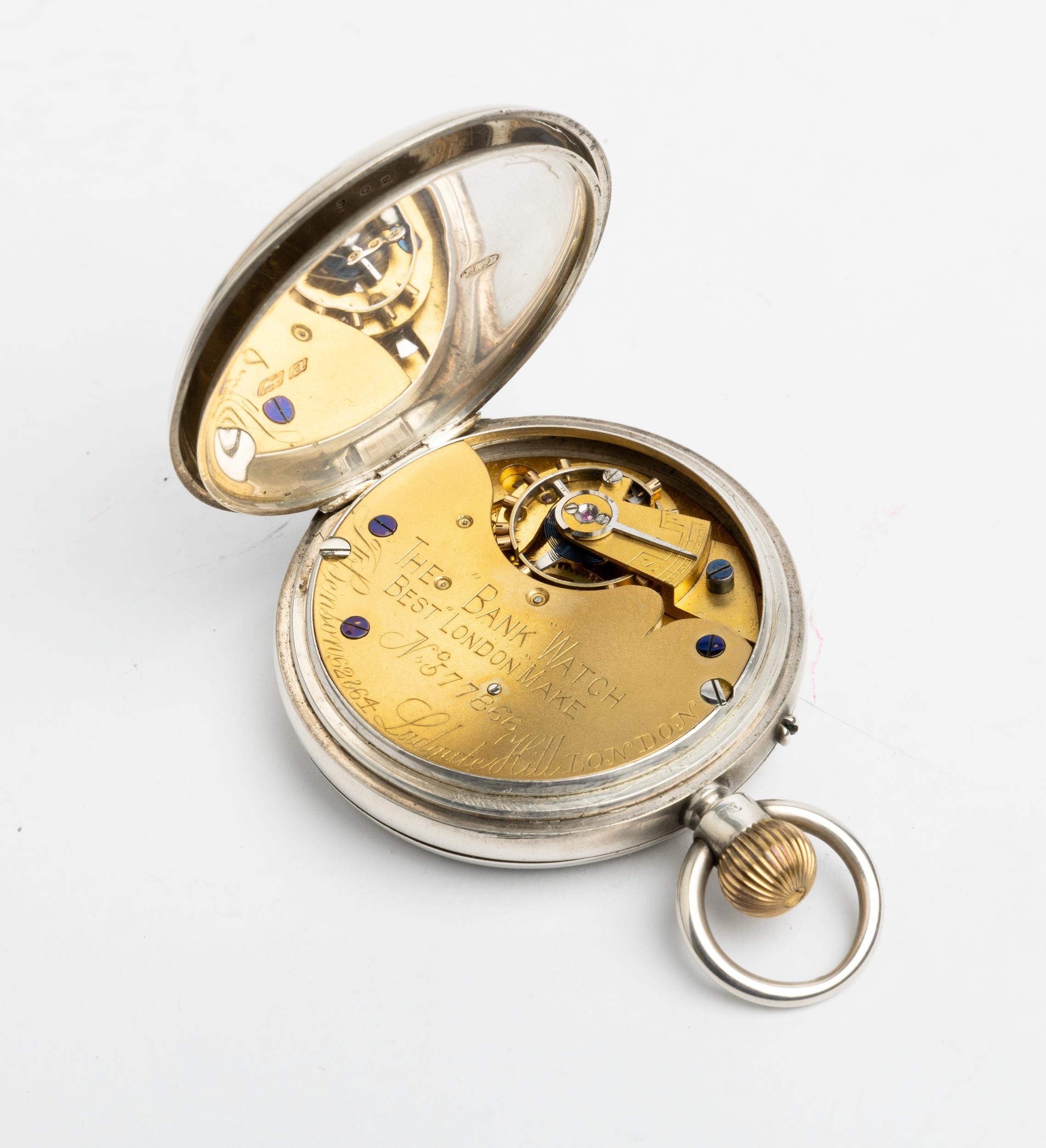 A SILVER KEYLESS LEVER WATCH. Signed J.W.Benson, Ludgate Hill, London, No.577866. The Bank Watch. - Image 3 of 4