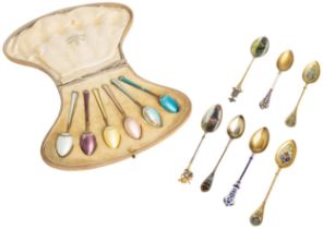 A PAIR OF PLIQUE-A-JOUR SPOONS, NORWAY C.1900 Together with another similar, a cased set of six