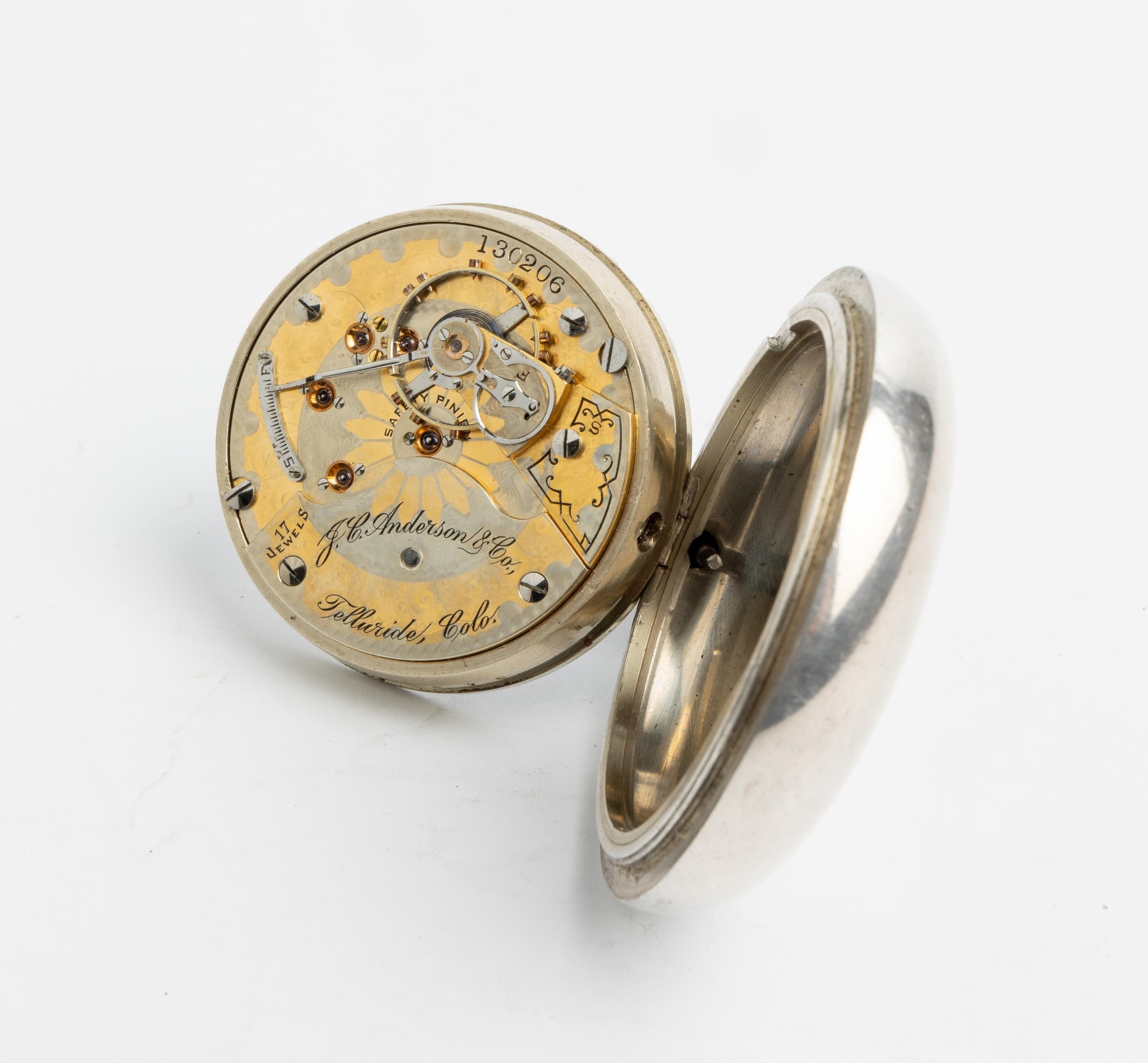 HAMILTON: A COINSILVER CASED KEYLESS LEVER WATCH. the dial and two tone movement signed J.C. - Image 3 of 4
