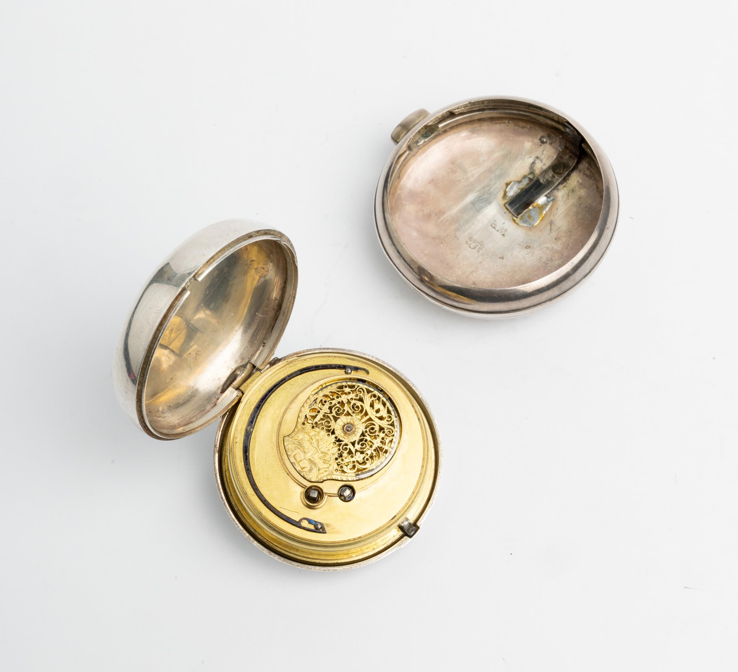 A SILVER PAIR CASED VERGE WATCH. Signed Stephin Cox, Kidderminster 1897, gilt dust cap, dial - Image 2 of 2