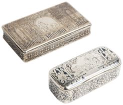 AN OBLONG SNUFF BOX WITH CLASSICAL NIELLO DECORATION, PARIS C.1850 Together with another smaller box