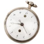 A SILVER ALARM VERGE WATCH. White enamel dial signed Robert, concentric alarm setting hand, the bell