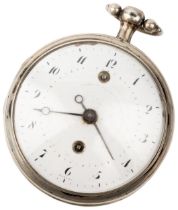 A SILVER ALARM VERGE WATCH. White enamel dial signed Robert, concentric alarm setting hand, the bell