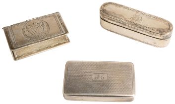 THREE FOREIGN SILVER SNUFF BOXES, C.1800 Three boxes of different design, one double hinged and gilt