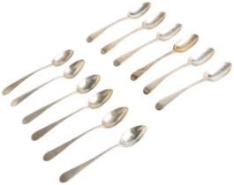 A SET OF SIX OLD ENGLISH THREAD PATTERN DESSERT SPOONS, DENMARK C.1800 Together with another set