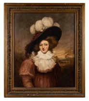 MANNER OF GEORGE ROMNEY (1765-1818) HALF-LENGTH PORTAIT OF A LADY oil on canvas 74cm x 60cm