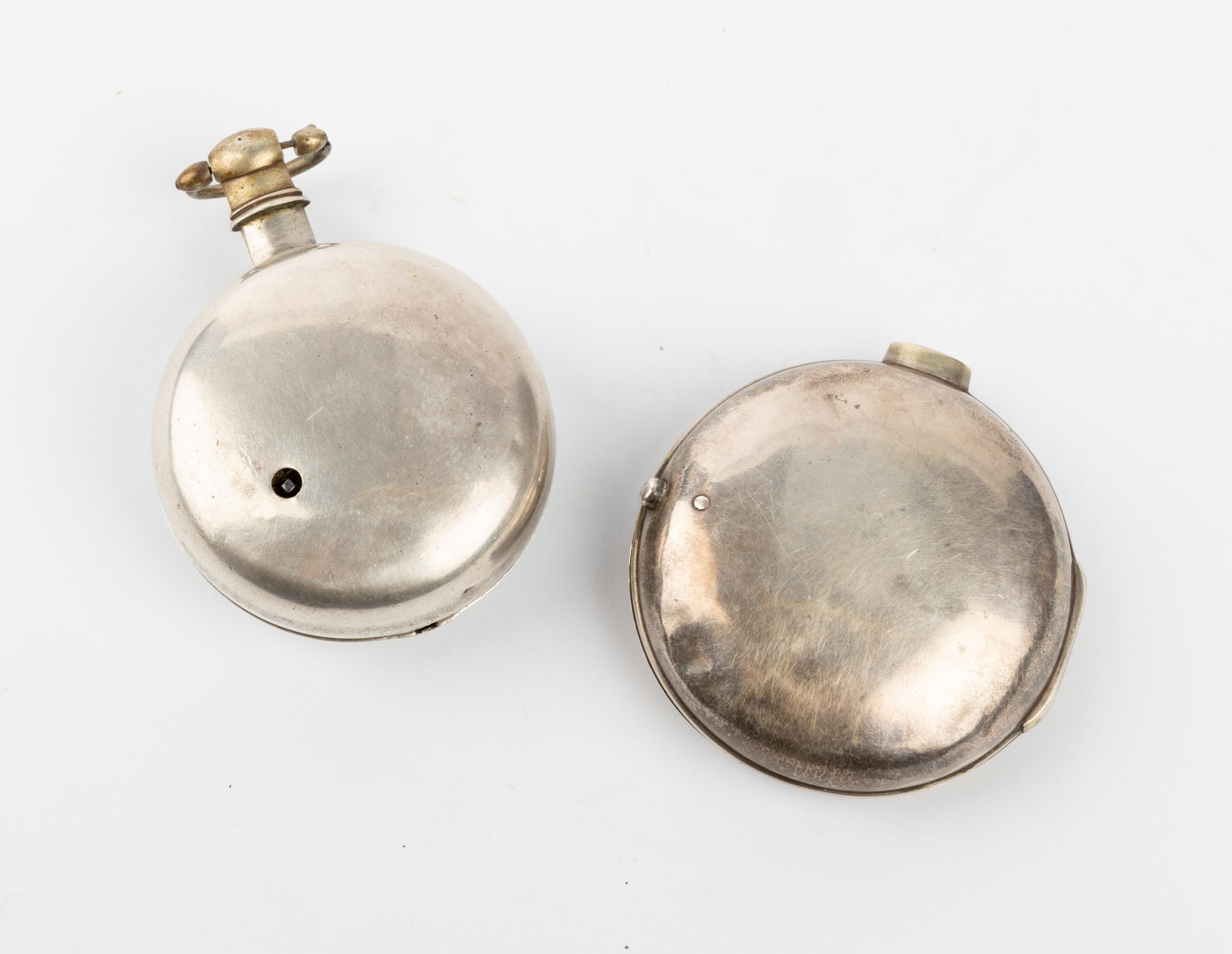 AN UNUSUAL SILVER PAIR CASED VERGE WATCH WITH AUTOMATION. Signed J.O.Breadney AD1814, balance cock - Image 3 of 3