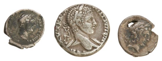 A GOOD ELAGABALUS (218-222) SILVER TETRADRACHM, L. Censorinus Denarius 82 BC (struck with Losses)