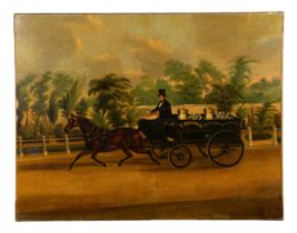 ENGLISH NAIVE SCHOOL (19TH CENTURY) 'HORSE DRAWN MILK CART' oil on canvas, inscribed ' E.