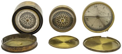 A WATKINS & HILL, CHARING CROSS, LONDON, BRASS CASE POCKET COMPASS WITH SILVERED CARD AND TRANSIT