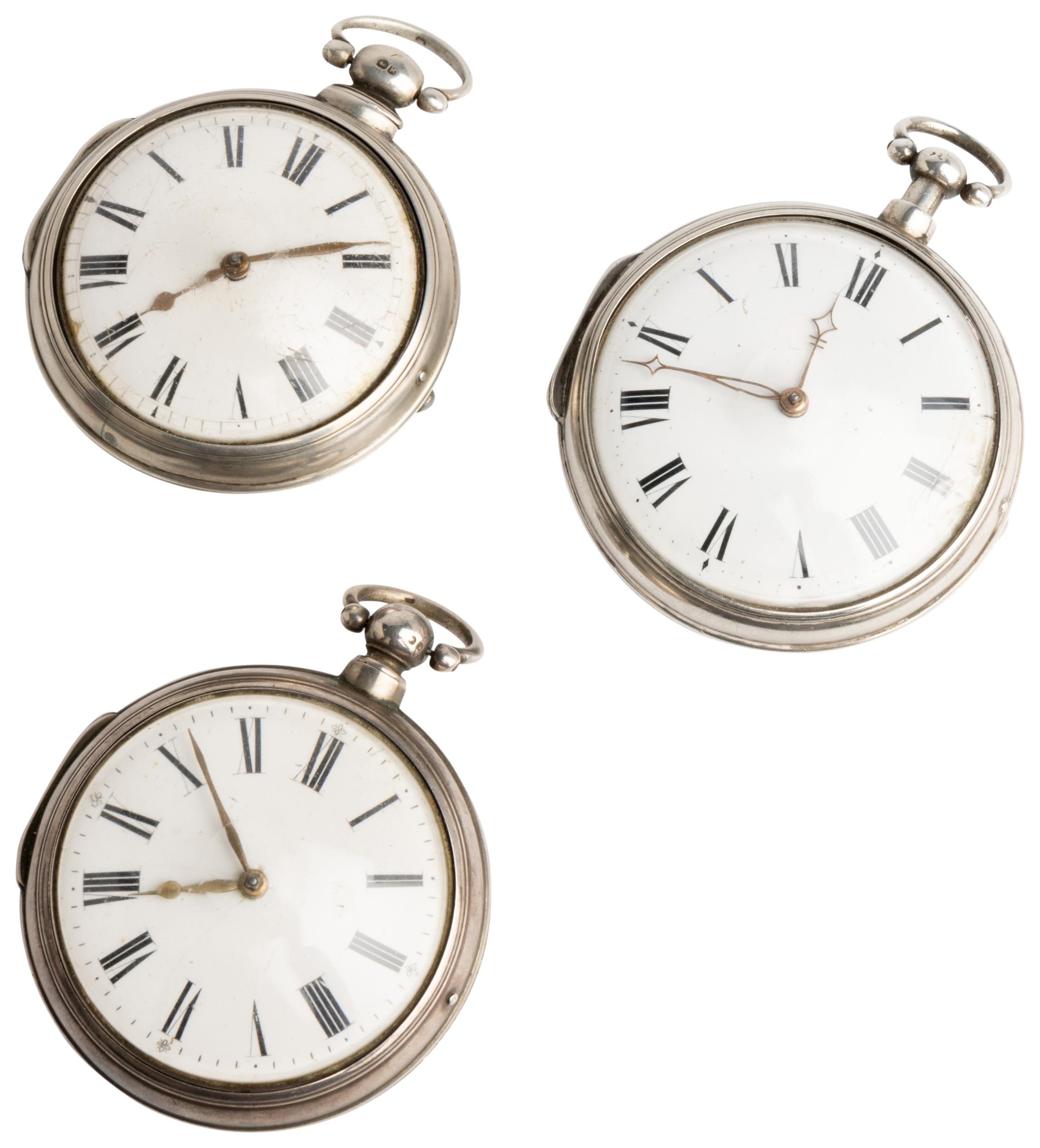 THREE SILVER PAIR CASED VERGE WATCHES. 1st signed Bannister, London, No 35722, both cases plain, - Image 2 of 5