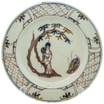 SEVEN TIN GLAZED PLATES 18TH CENTURY, Largest is 23cms wide