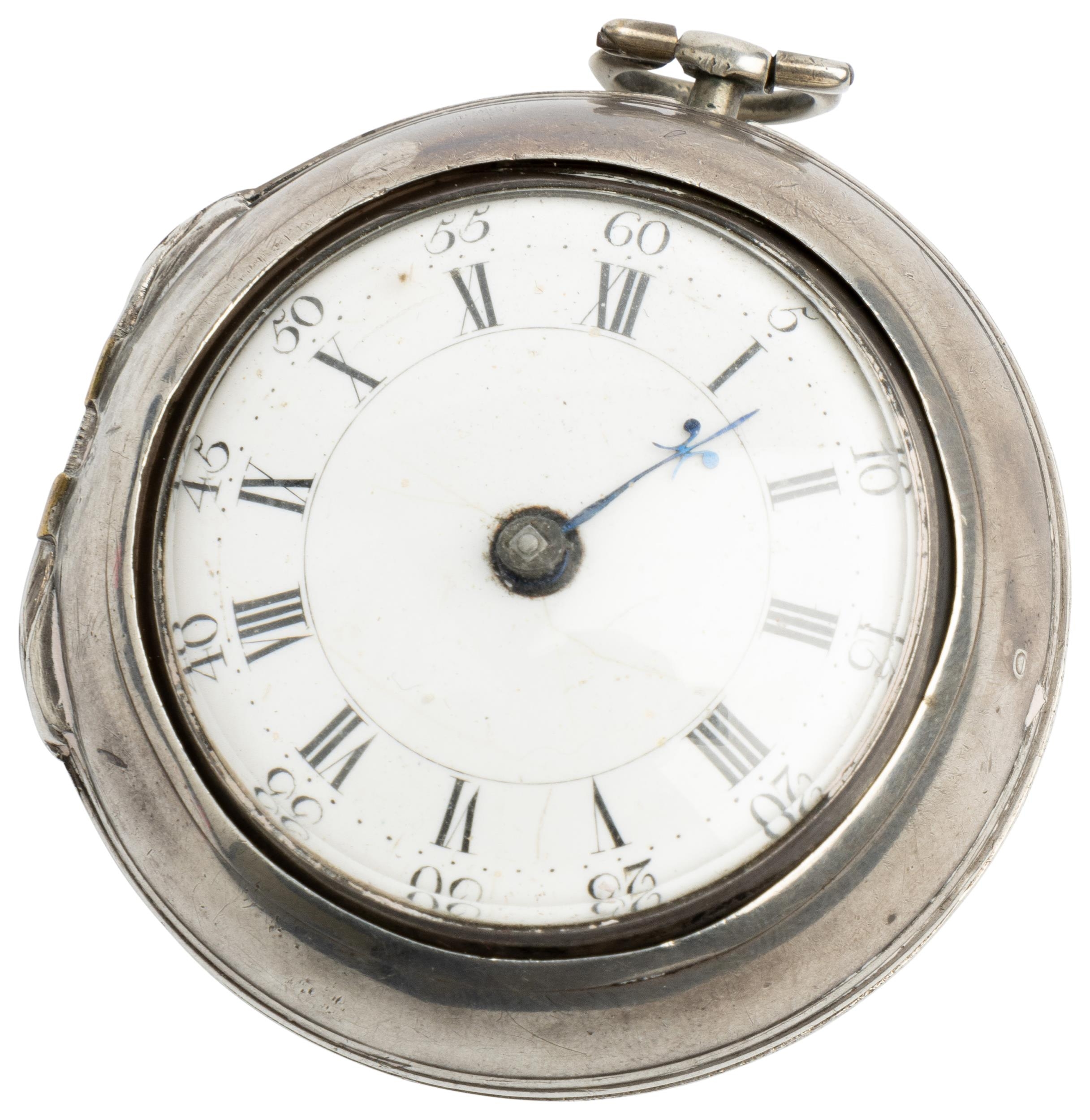 A SILVER PAIR CASED VERGE WATCH. Signed D. Edmonds, Liverpool, No 609, square baluster pillars,