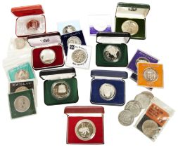 A NEW ZEALAND 1979 ONE DOLLAR SILVER PROOF COIN, six others all cased and various other New