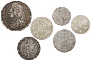 GEORGE II LIMA SHILLING, 1745 and various other GII and GIII silver coins.