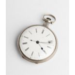 A WHITE METAL CENTRE SECONDS LEVER WATCH FOR THE CHINESE MARKET. White enamel dial, movement fully