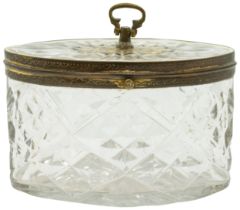A LATE 18TH CENTURY GLASS TEA CADDY CIRCA 1790 Of navette form, the cut glass body with gilt metal