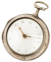 A SILVER PAIR CASED VERGE WATCH. Signed Rd Walker, London No.56364, dial with Arabic numerals,