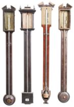 A GROUP OF EIGHT ASSORTED STICK BAROMETERS 18TH / 19TH CENTURY various makers 90cm - 99cm high