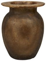 A LARGE EGYPTIAN ALABASTER JAR. Possibly New Kingdom, the semi-spherical body with a wide flared
