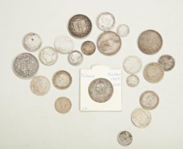 A QUEEN VICTORIA 1901 VEILED HEAD SILVER SHILLING and various other Victorian silver coins including