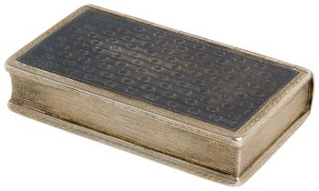 A BOOK FORM SNUFF BOX WITH NIELLO ENAMEL, RUSSIAN C.1796 A silver gilt box with fine niello