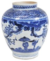 A JAPANESE ARITA BLUE AND WHITE JAR 17TH CENTURY 27.5cm high