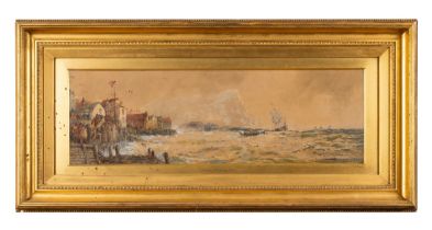 THOMAS BUSH HARDY (1842-1897) IN DISTESS. OFF STAITHES. YORKS watercolour, signed, inscribed and