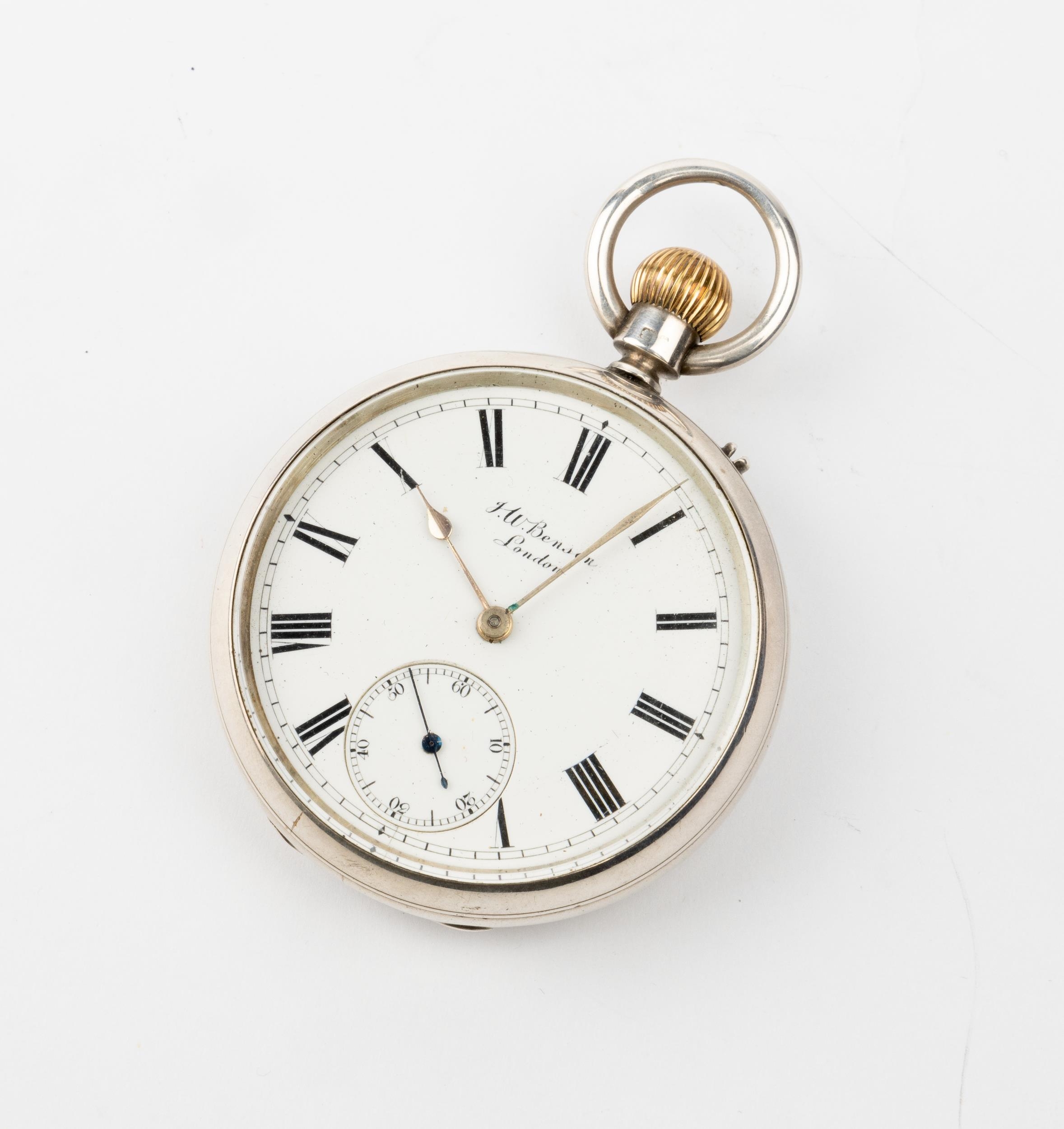 A SILVER ALARM VERGE WATCH. White enamel dial signed Robert, concentric alarm setting hand, the bell - Image 3 of 4