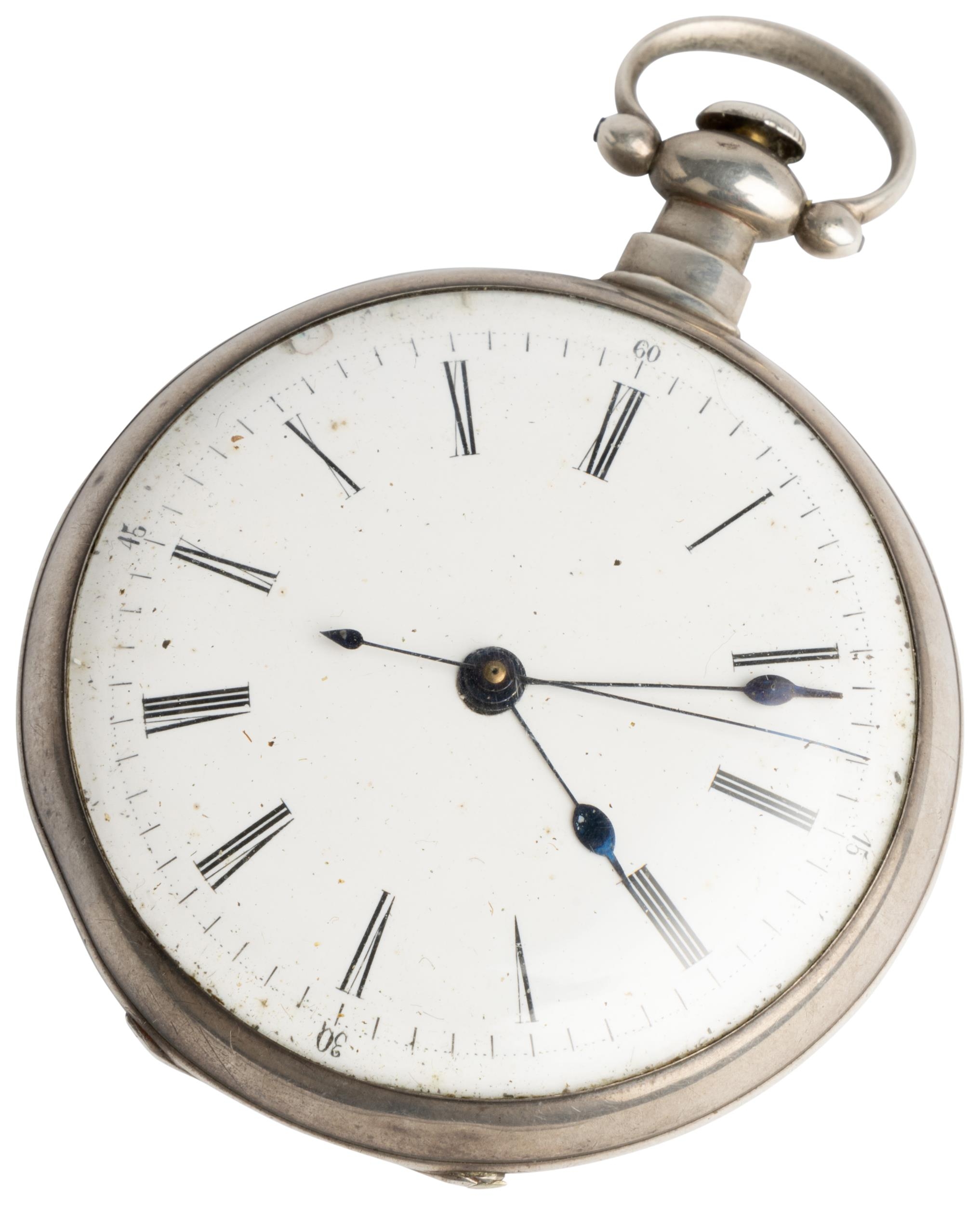 A WHITE METAL CENTRE SECONDS LEVER WATCH FOR THE CHINESE MARKET. White enamel dial, movement fully - Image 3 of 5