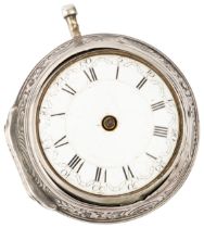 A SILVER REPOUSSE PAIR CASED VERGE WATCH. Signed Joseph Muson, London, No 14959, square baluster