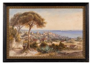 CONTINENTAL SCHOOL (19TH CENTURY) VIEW OF CANNES watercolour, inscribed 36cm x 55cm