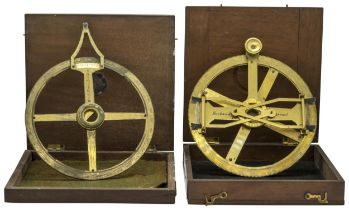 A BRASS COMPASS BY HUSBANDS OF BRISTOL WITH 360 DEGREE GRADUATED SCALE IN WOODEN TRANSIT CASE and