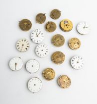 EIGHT VERGE WATCH MOVEMENTS with dials; nine verge movements with no dial; a Continental movement