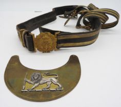 A VICTORIAN NAVAL LEATHER SWORD BELT WITH BULLION THREAD DECORATION MARKED GIEVE & SON,