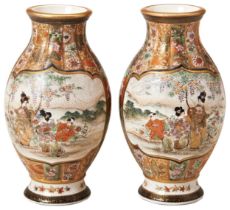 A PAIR OF JAPANESE SATSUMA VASES MEIJI PERIOD (1868-1912) painted with panels of elegant ladies in