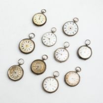 TEN SILVER LADIES WATCHES eight with florally engraved cases, one machine turned and one with no