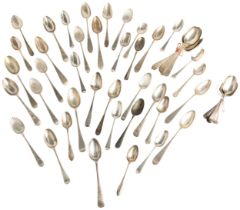 A QUANTITY OF OLD ENGLISH PATTERN TEASPOONS GEORGIAN AND LATER 606 g.