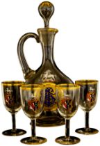 AN ENAMELLED ARMORIAL CLARET JUG CIRCA 1870 Enameled with armorial bearings and monogram to verso,