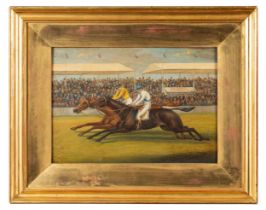 T.N.H WALSH (19TH CENTURY) 'EPSOM GOLD CUP' oil on board, inscribed and dated 1881' 26cm x 36cm