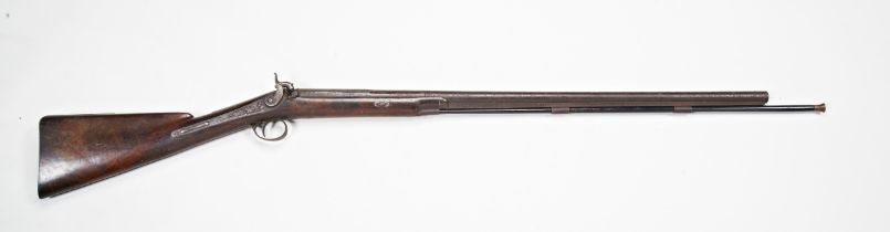 A BURY'S IMPROVED PATENT PERCUSSION SPORTING GUN WITH EBONY RAM ROD, engraved side plate, the barrel