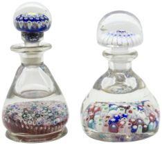 TWO MILLEFIORI PAPERWEIGHT BOTTLES 19th/20th century, tallest is 13cms high